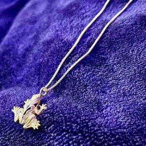 Sterling Silver Frog Pendant Necklace Whimsical Charm | 18" Chain | Vintage